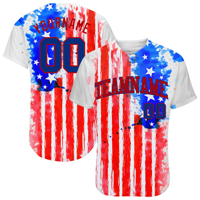 Custom White Royal-Red 3D American Flag Authentic Baseball Jersey