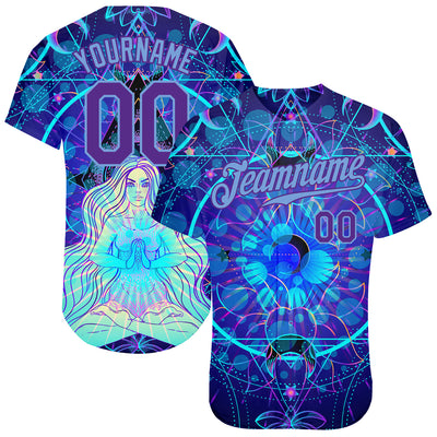 Custom 3D Pattern Design Magic Girl Sitting And Meditation In Lotus Position Over Geometry Psychedelic Hallucination Authentic Baseball Jersey