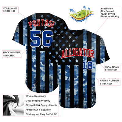 Custom Camo Royal Red-White 3D Salute To Service American Flag Authentic Baseball Jersey