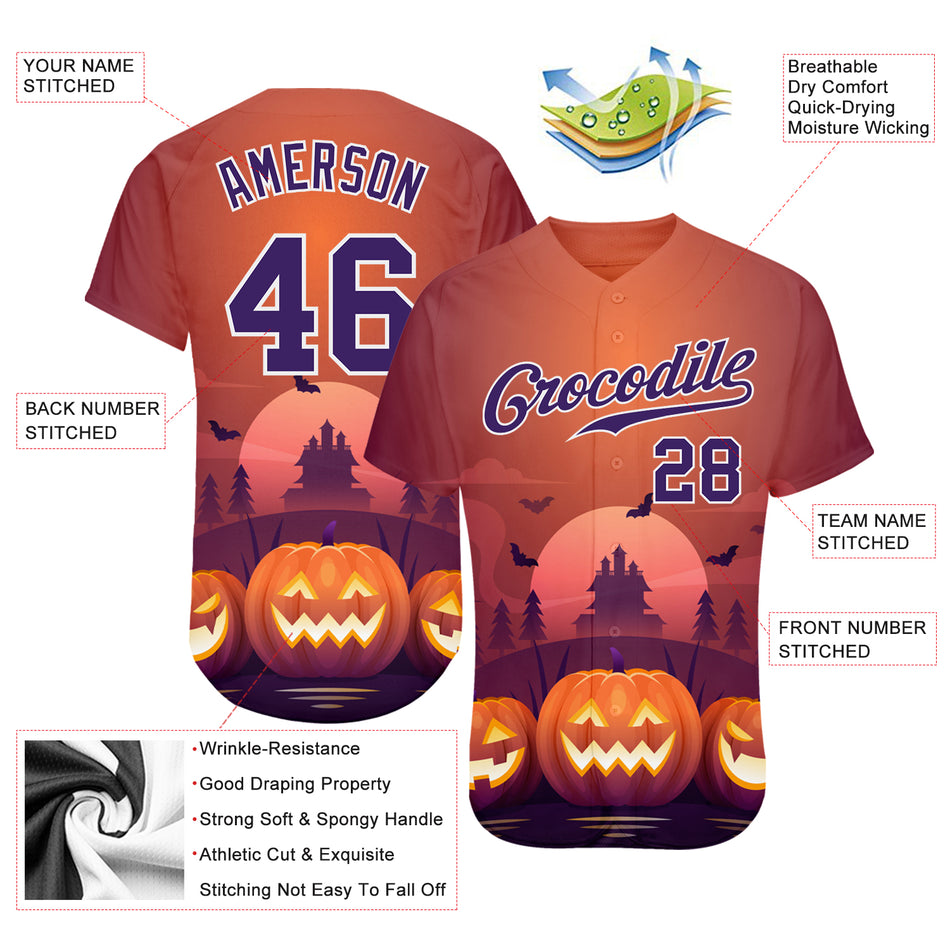 Custom 3D Pattern Halloween Pumpkins Horror Night Authentic Baseball Jersey