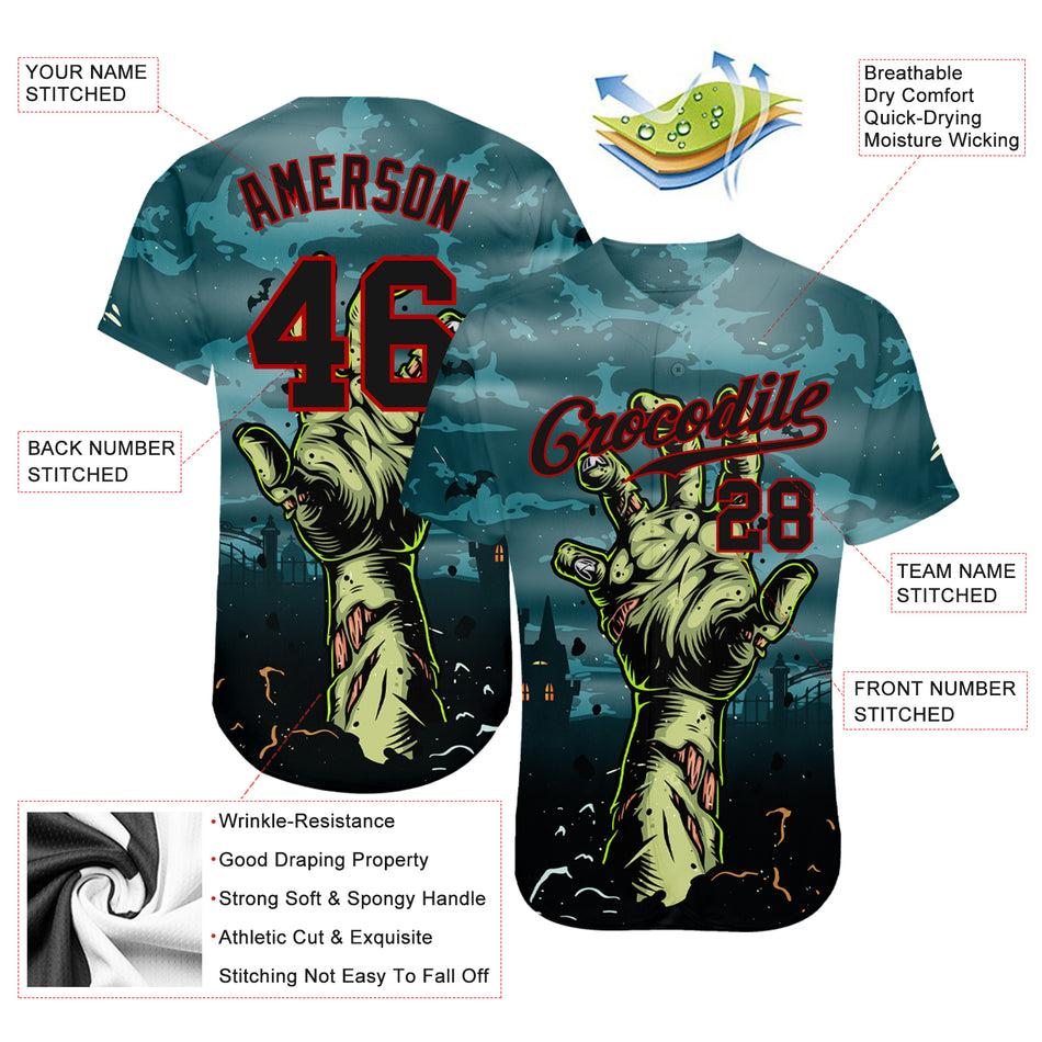 Custom 3D Pattern Halloween Horror Night Trick Treat Authentic Baseball Jersey