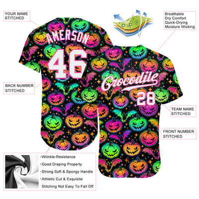 Custom 3D Pattern Bright Multicolored Halloween Pumpkins And Bats Authentic Baseball Jersey