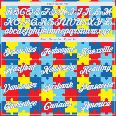 Custom Stitched Autism Supporter Awareness Puzzle Pieces White-Light Blue 3D Pattern Design Sports Pullover Sweatshirt Hoodie