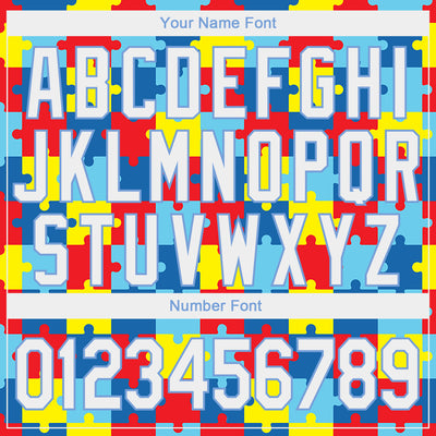 Custom Stitched Autism Supporter Awareness Puzzle Pieces White-Light Blue 3D Pattern Design Sports Pullover Sweatshirt Hoodie