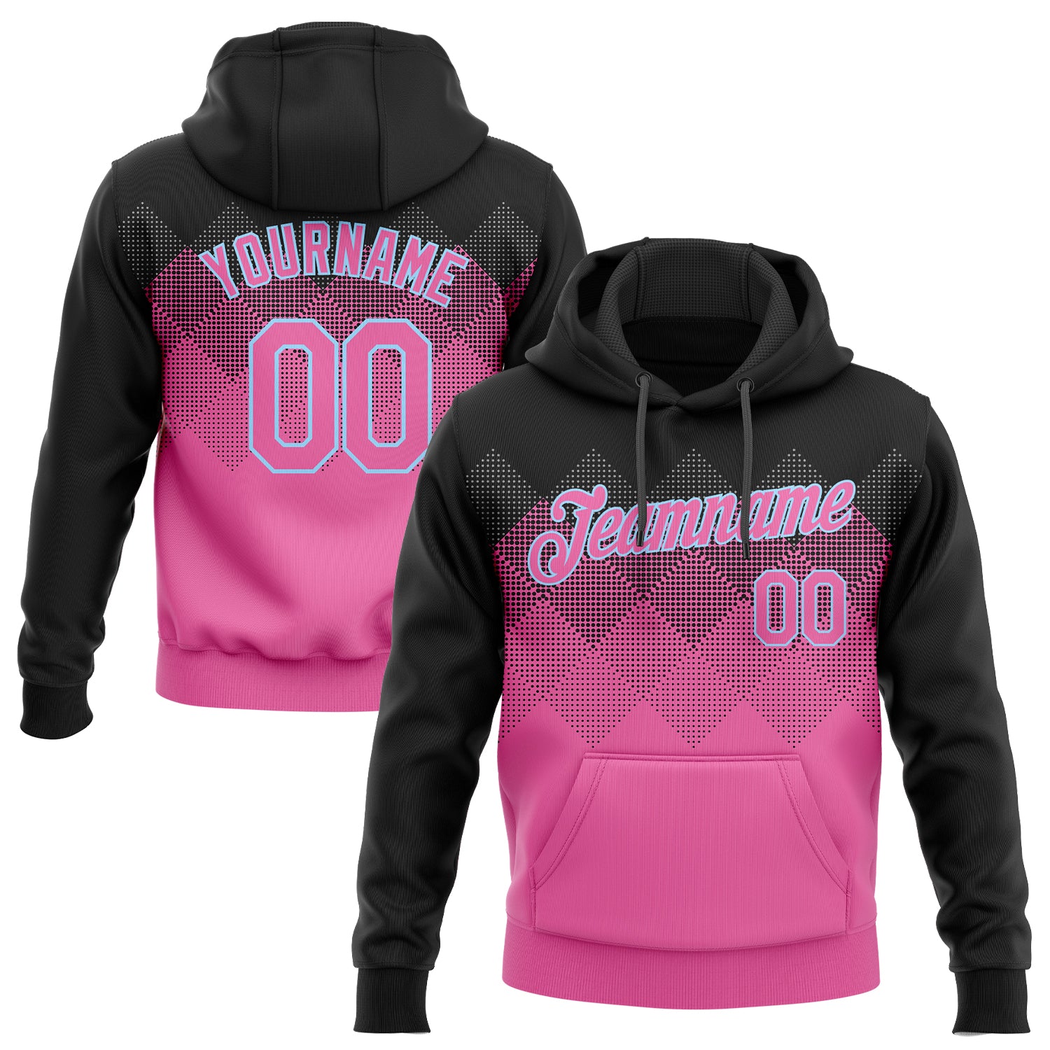 Custom Stitched Pink Pink Black-Light Blue 3D Pattern Design Sports Pullover Sweatshirt Hoodie