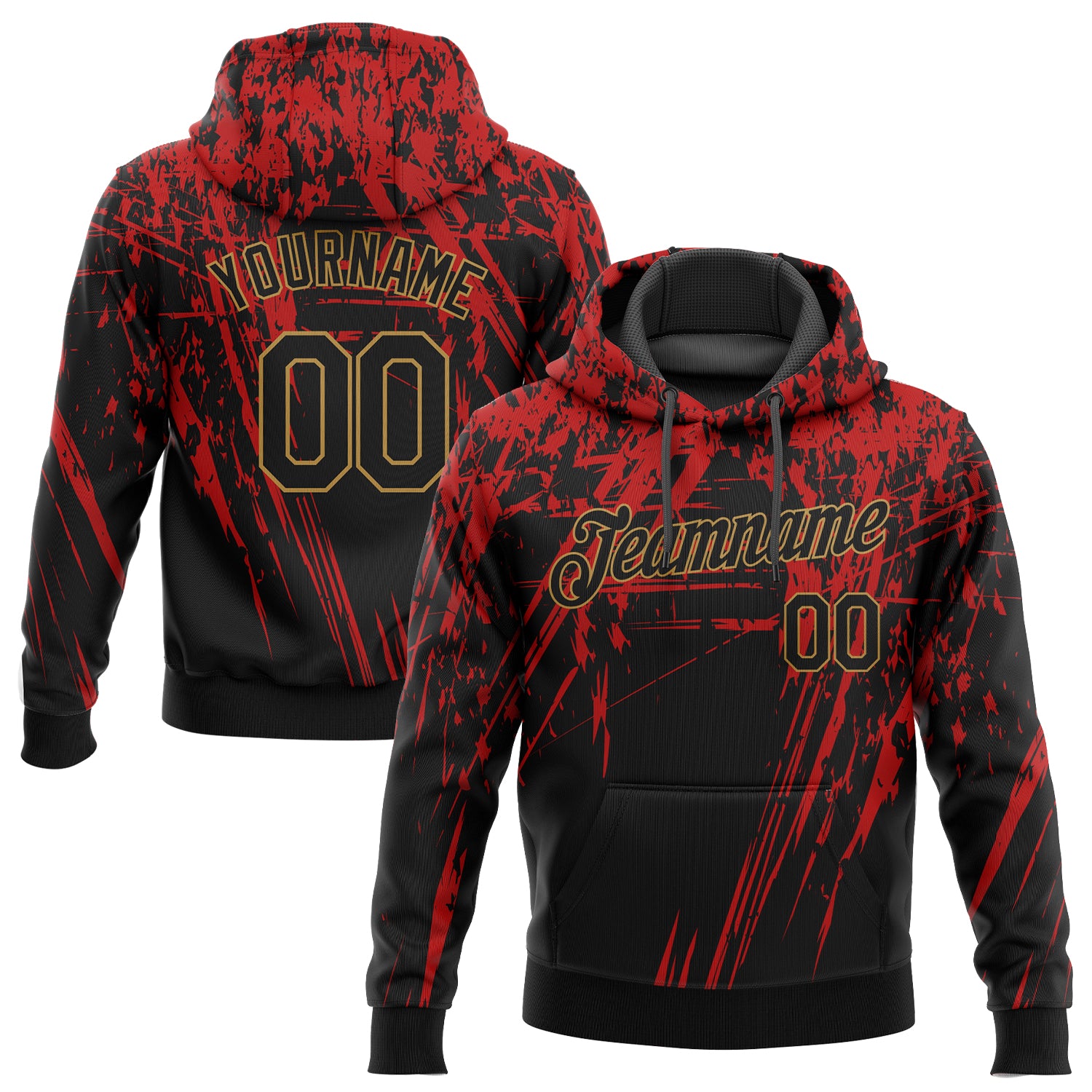 Custom Stitched Red Black-Old Gold 3D Pattern Design Sports Pullover Sweatshirt Hoodie