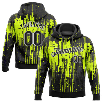 Custom Stitched Neon Green Black-White 3D Pattern Design Dripping Splatter Art Sports Pullover Sweatshirt Hoodie