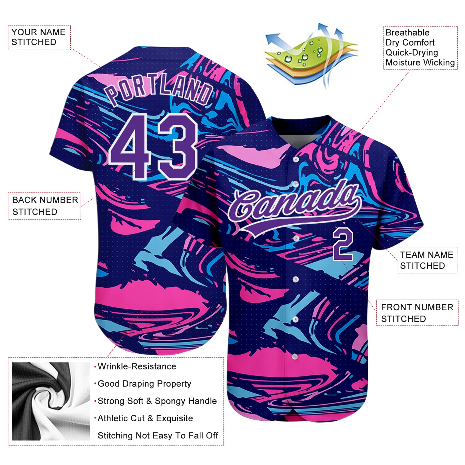 Custom Figure Purple-White 3D Pattern Design Authentic Baseball Jersey