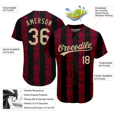 Custom Black Vegas Gold-Red 3D Pattern Design Authentic Baseball Jersey
