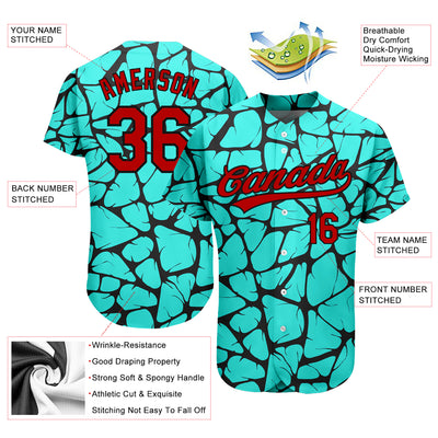 Custom Teal Red-Black 3D Pattern Design Authentic Baseball Jersey