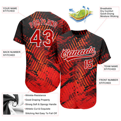 Custom Black Red-White 3D Pattern Design Authentic Baseball Jersey
