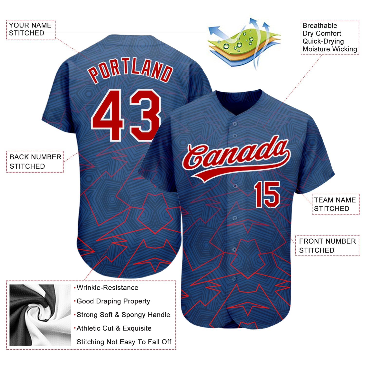 Custom Royal Red-White 3D Pattern Design Authentic Baseball Jersey