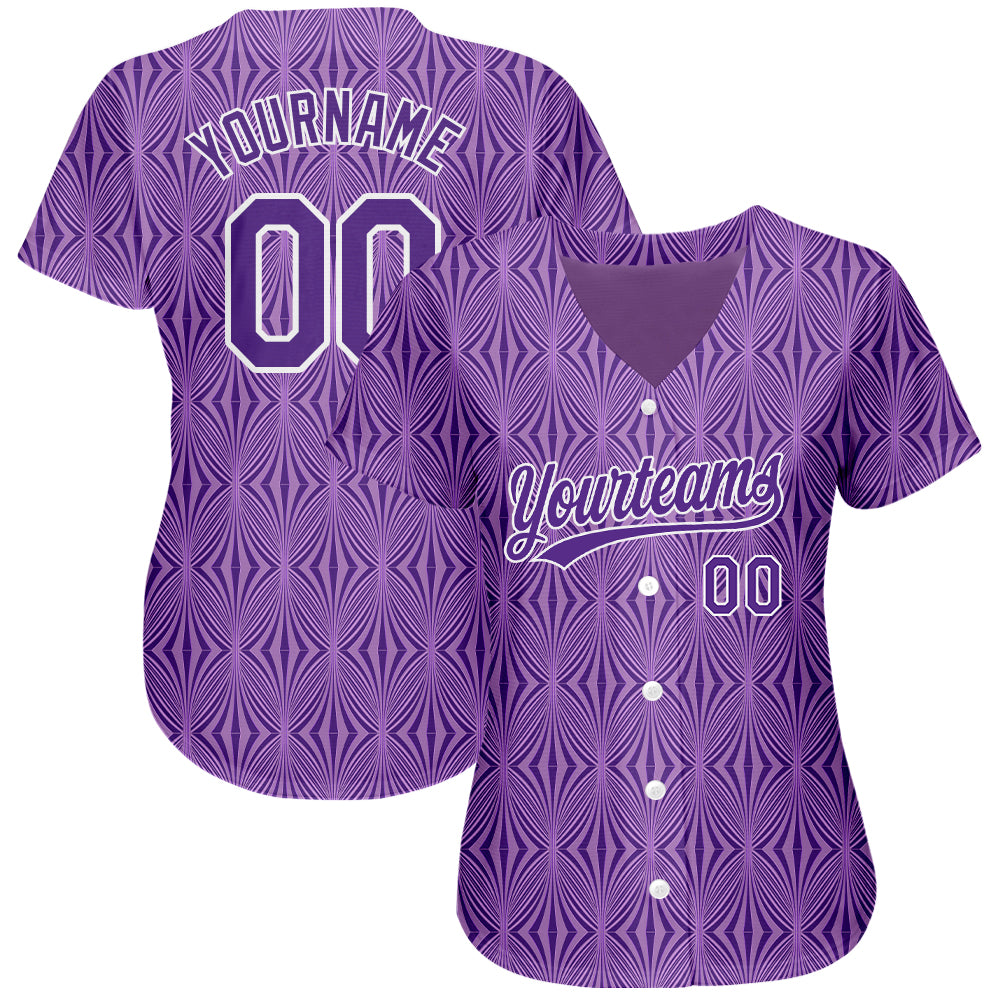 Custom Purple Purple-White 3D Pattern Design Authentic Baseball Jersey