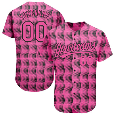 Custom Pink Pink-Black 3D Pattern Design Authentic Baseball Jersey
