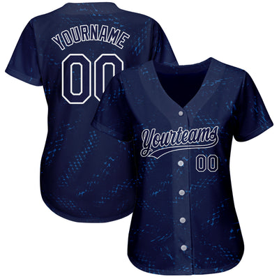 Custom Navy Navy-Black 3D Pattern Design Authentic Baseball Jersey