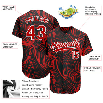 Custom Black Red-White 3D Pattern Design Authentic Baseball Jersey