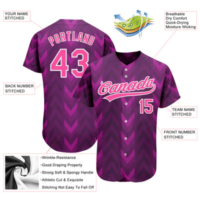 Custom Purple Pink-White 3D Pattern Design Authentic Baseball Jersey