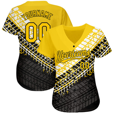 Custom Gold Gold-Black 3D Pattern Design Authentic Baseball Jersey
