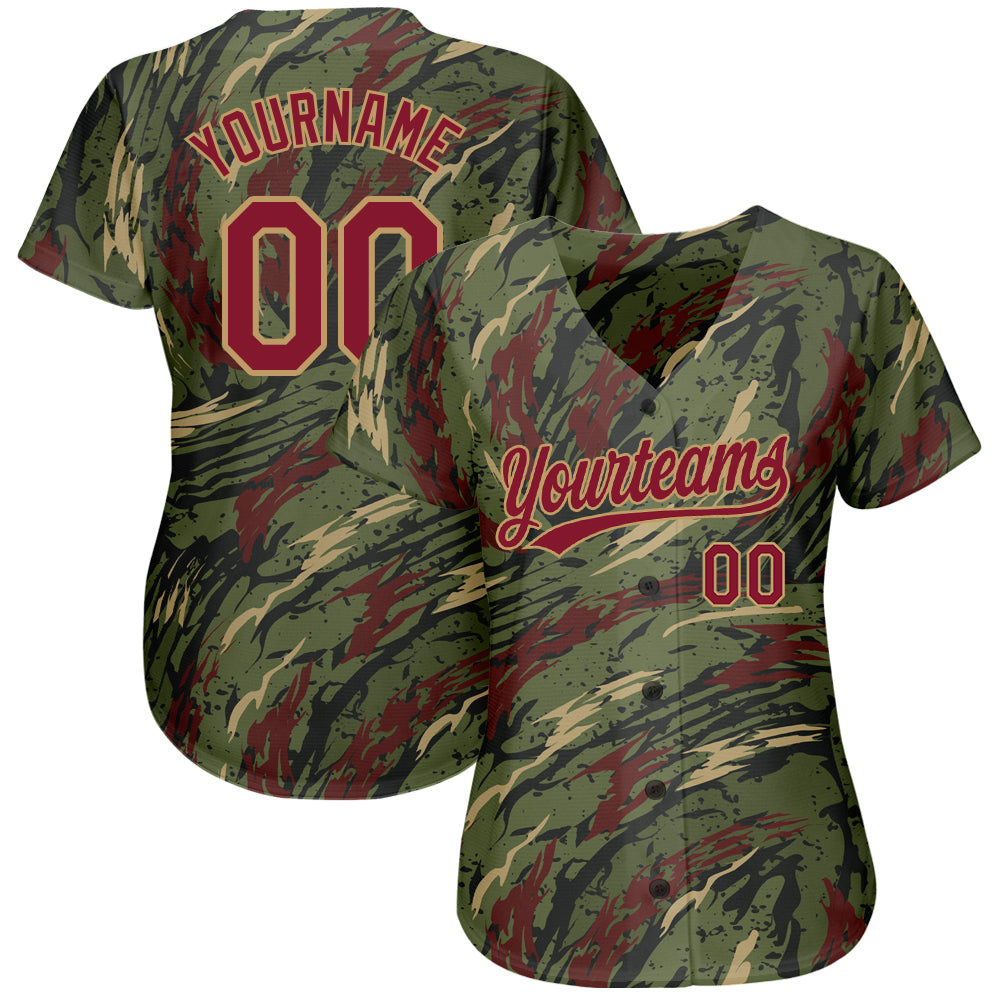 Custom Olive Crimson-Old Gold 3D Pattern Design Authentic Salute To Service Baseball Jersey