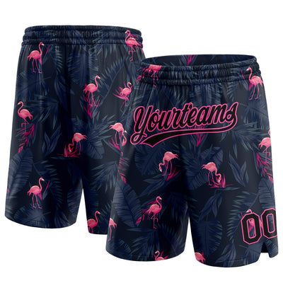 Custom Black Pink 3D Pattern Flamingo Authentic Basketball Shorts
