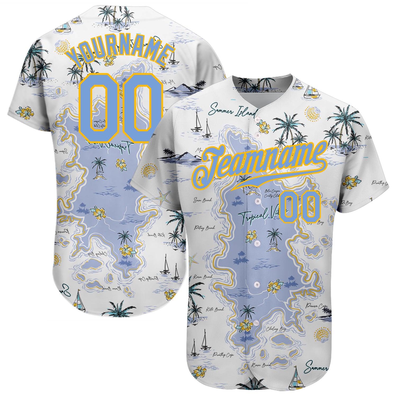 FANSIDEA Custom White White-Light Blue 3D Pattern Design Palm Trees Authentic Basketball Jersey Youth Size:XL