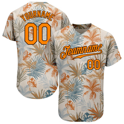 Custom Cream Bay Orange-Brown 3D Pattern Design Hawaii Palm Leaves Authentic Baseball Jersey