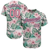 Custom White Medium Pink-Navy 3D Pattern Design Hawaii Palm Leaves And Flowers Authentic Baseball Jersey