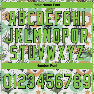 Custom White Neon Green-Black 3D Pattern Design Hawaii Palm Leaves And Lions Authentic Baseball Jersey