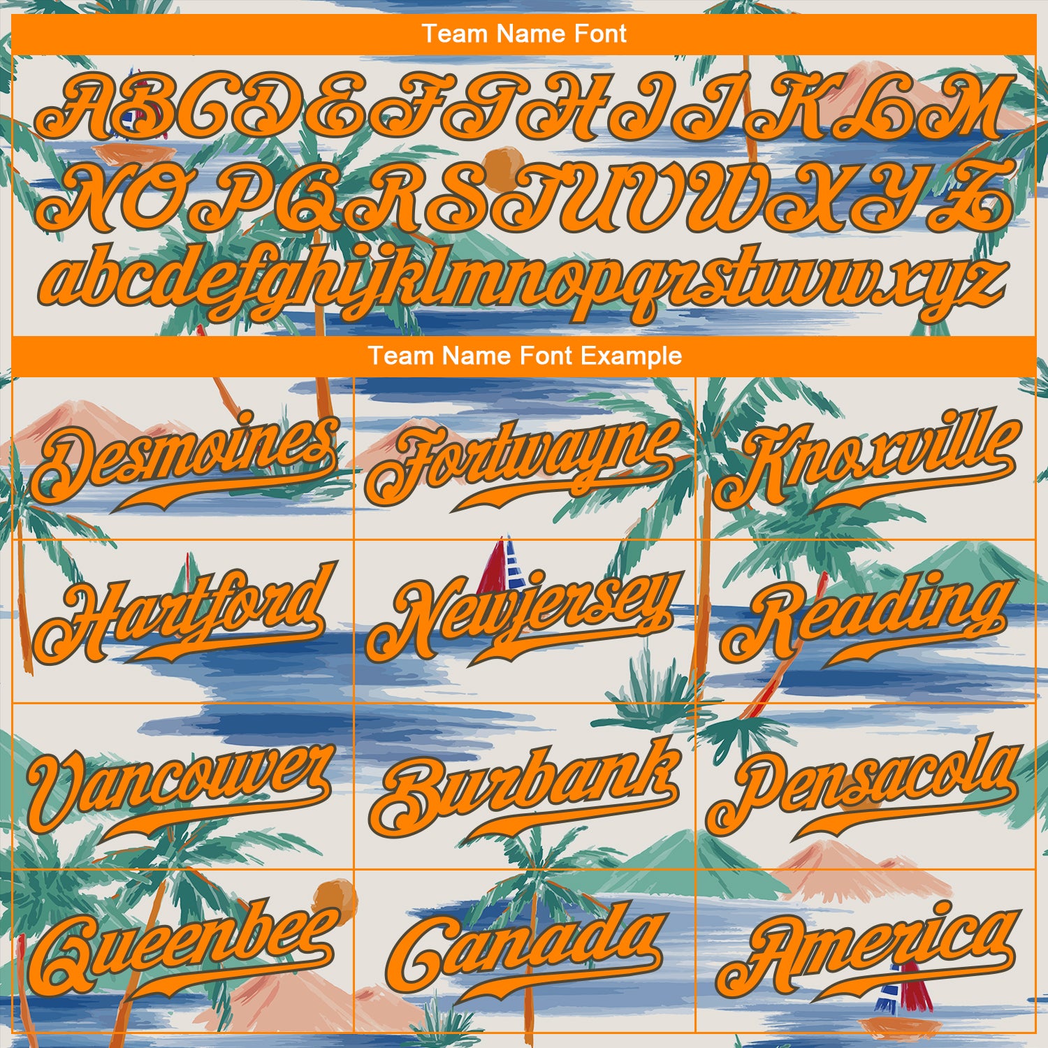 Custom Cream Bay Orange-Olive 3D Pattern Design Beach Coconut Palms Island And Sailboat Authentic Baseball Jersey