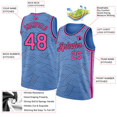Custom Light Blue Pink-Black Authentic City Edition Basketball Jersey