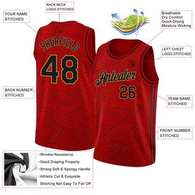FANSIDEA Custom Black Old Gold-Red Authentic Throwback Basketball Jersey Youth Size:M