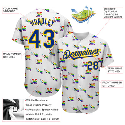 Custom Rainbow For Pride Month Love Is Love LGBT 3D Authentic Baseball Jersey