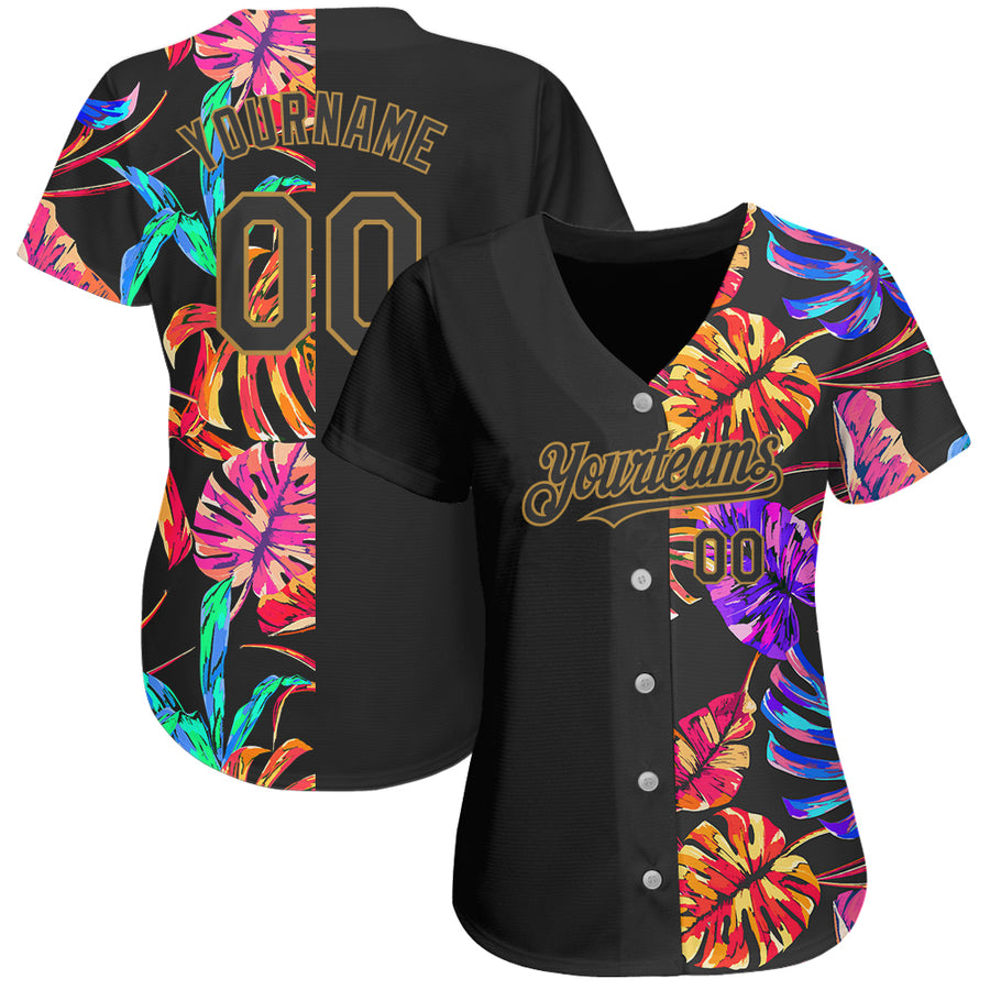 Custom 3D Pattern Baseball Jersey Black Black-Pink Design Tropical Palm ...