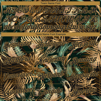 Custom Black Old Gold 3D Pattern Design Golden And Green Tropical Leaves In The Style Of Jungalow And Hawaii Performance T-Shirt