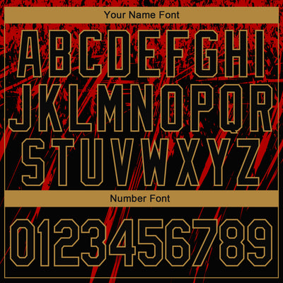 Custom Black Red-Old Gold 3D Pattern Design Performance T-Shirt