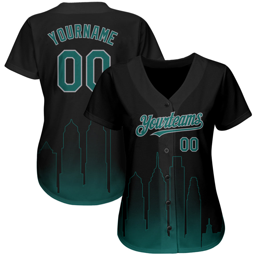 Custom Black Midnight Green-Gray 3D Philadelphia City Edition Fade Fashion Authentic Baseball Jersey