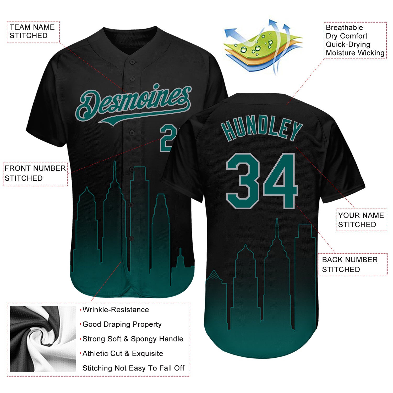 Custom Black Midnight Green-Gray 3D Philadelphia City Edition Fade Fashion Authentic Baseball Jersey