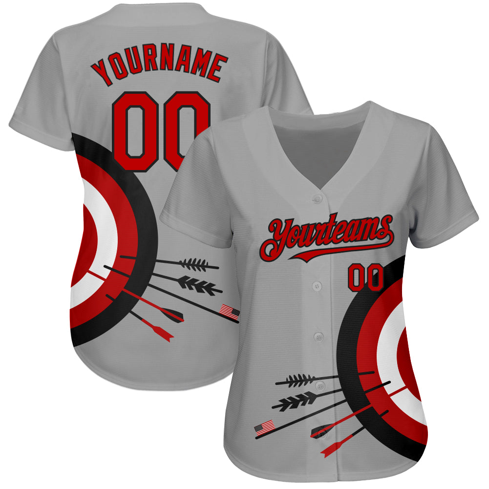 Custom Black Red-White 3D Pattern Design Authentic Baseball Jersey Discount