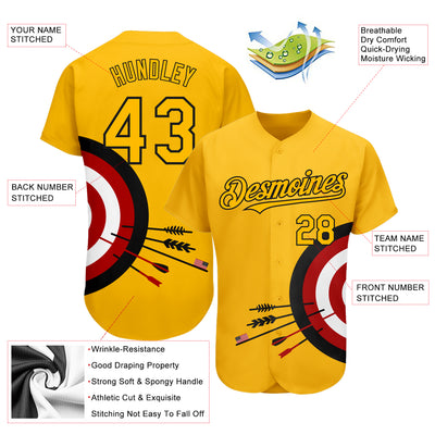 Custom Gold Black-Red 3D Pattern Design Dart Board Target Authentic Baseball Jersey