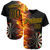 Custom Black Gold 3D Pattern Design Fiery Dart Board Authentic Baseball Jersey