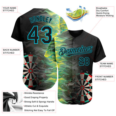 Custom Black Lakes Blue 3D Pattern Design Fiery Dart Board Authentic Baseball Jersey