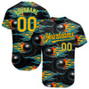 Custom Black Gold-Lakes Blue 3D Pattern Design Bowling Ball With Hotrod Flame Authentic Baseball Jersey