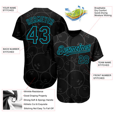 Custom Black Lakes Blue 3D Pattern Design Bowling Ball Authentic Baseball Jersey