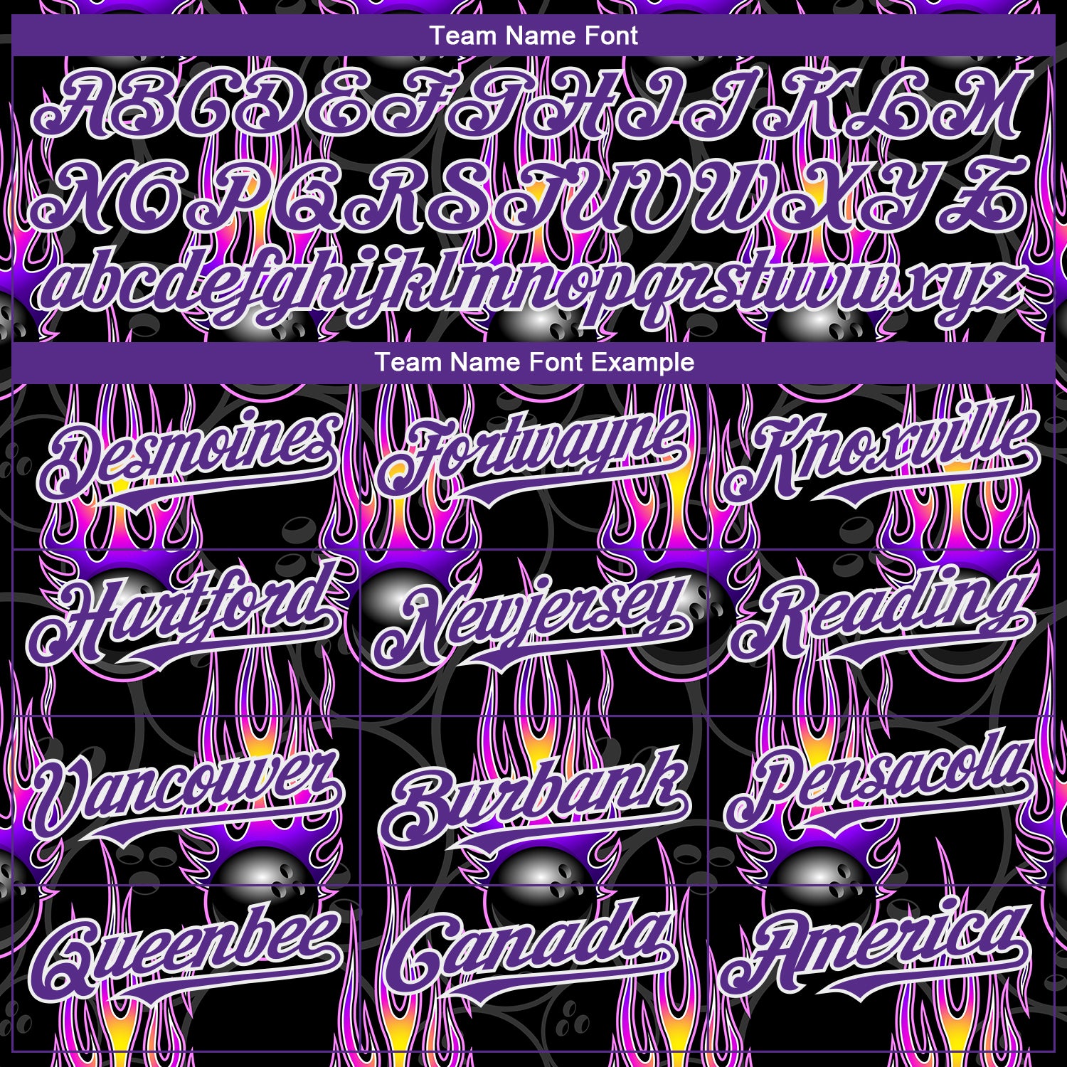 Custom Black Purple-White 3D Pattern Design Bowling Ball With Hotrod Flame Authentic Baseball Jersey
