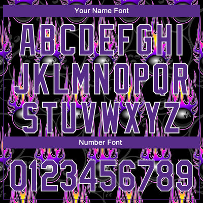 Custom Black Purple-White 3D Pattern Design Bowling Ball With Hotrod Flame Authentic Baseball Jersey