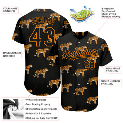 Custom Black Bay Orange 3D Pattern Design Tiger Authentic Baseball Jersey