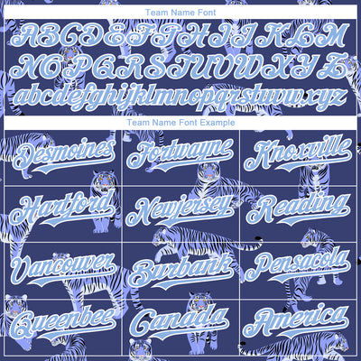 Custom Dark Purple Light Blue-White 3D Pattern Design Tiger Authentic Baseball Jersey