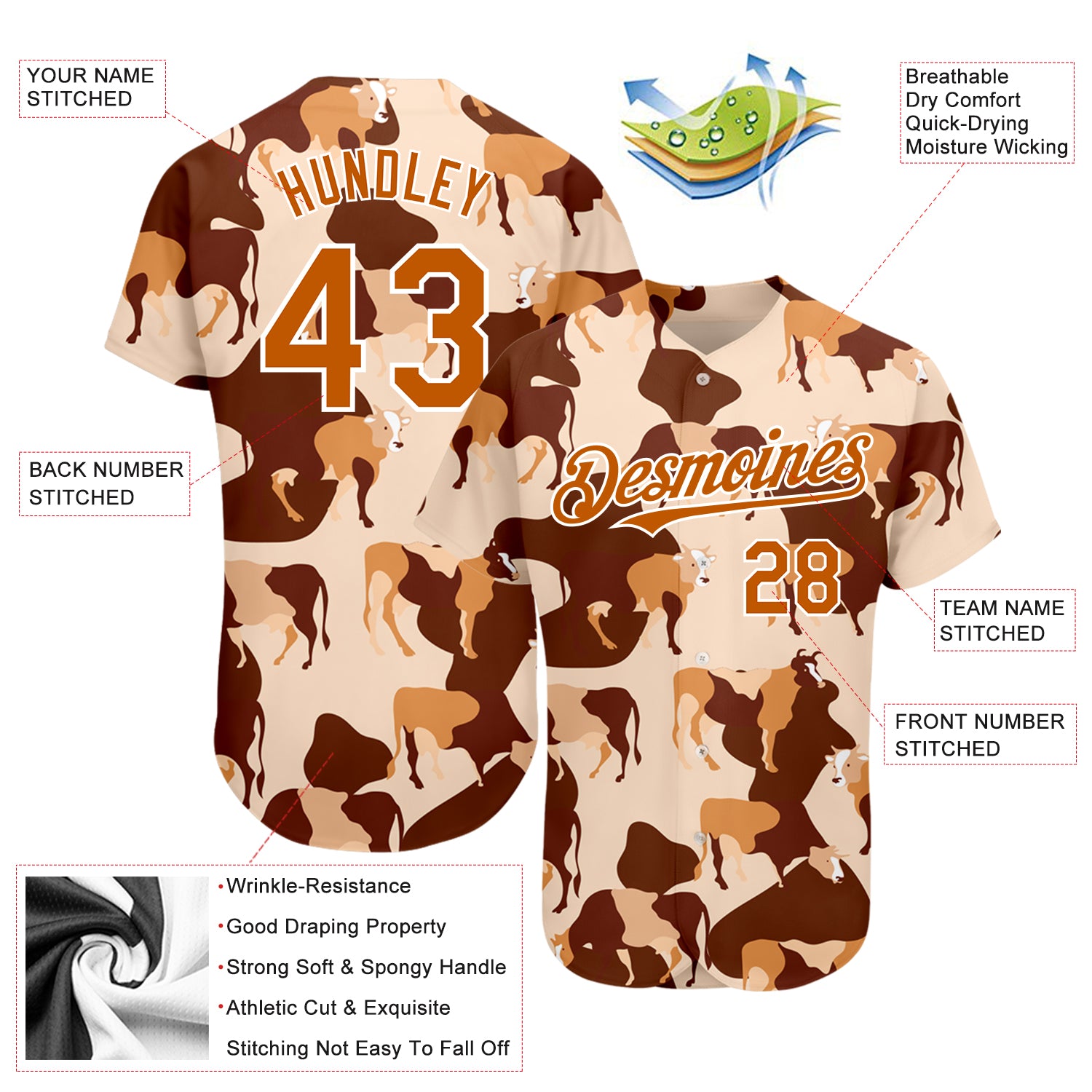 Custom Cream Texas Orange-White 3D Pattern Design Ox Authentic Baseball Jersey