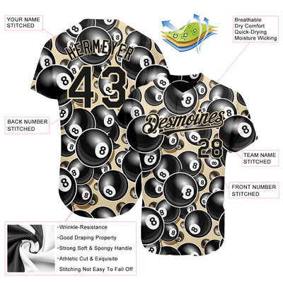 Custom City Cream Black 3D Pattern Design Billiards Snooker 8 Ball Authentic Baseball Jersey