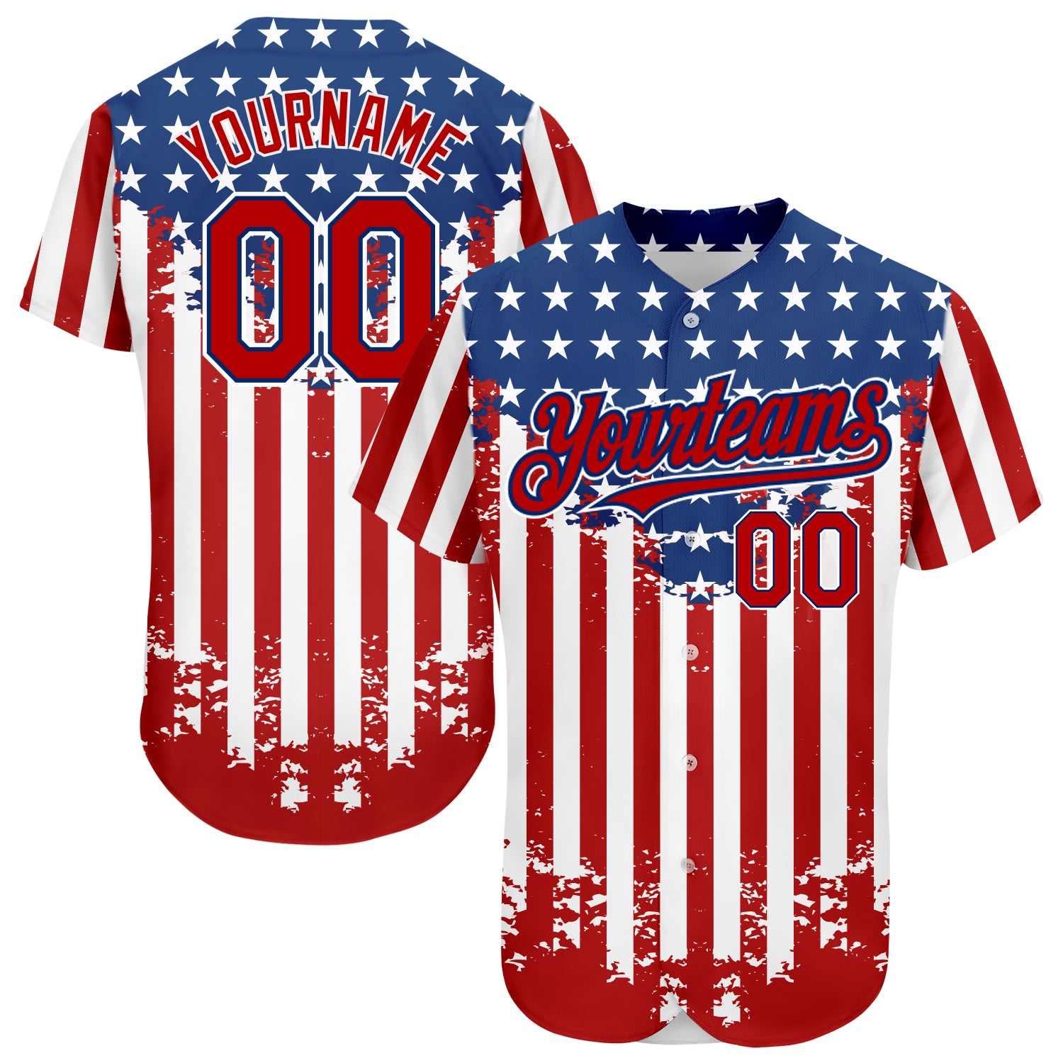 Custom Baseball Jersey White Red-Royal 3D American Flag Authentic Men's Size:XL